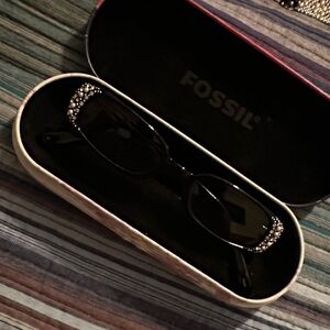 Fossil Women's Black Sunglasses with Crystal Accents